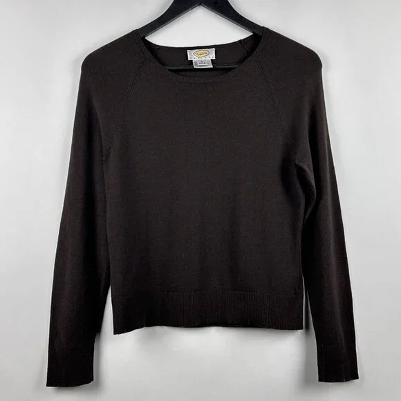 Talbots Brown Lightweight Scoop Neck Sweater Rayon Nylon Size Small Petite SP - Picture 1 of 10